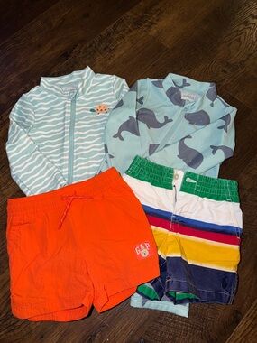 GAP Kids Mint & Aqua Rashguard Set with Bright Orange Swim Shorts